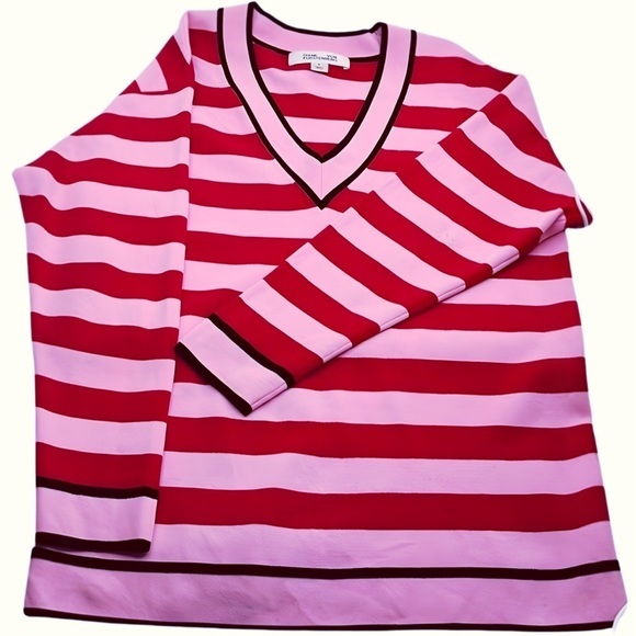 HP🔥Striped Visions: Petite Splendor of Diane Von Furstenberg's V-Neck‎ Pullover - Picture 3 of 7